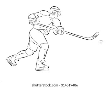 vector of ice hockey player sketch. black silhouette and white background 