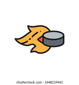 Vector ice hockey puck, goal flat color line icon.