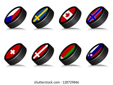 vector ice hockey pucks with flags
