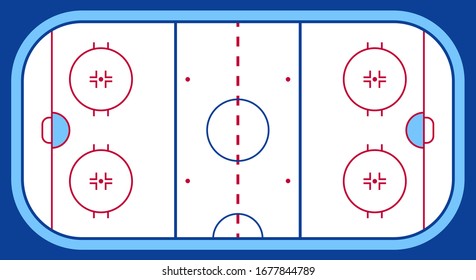 Vector Of Ice Hockey Rink. Textures Blue Ice. Ice Rink. Top View. Vector Illustration Background.