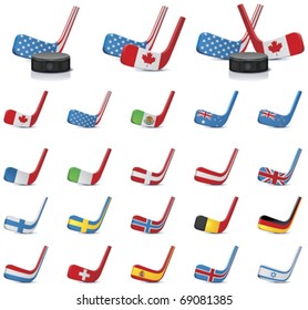 Vector Ice Hockey Sticks Country Flags Icons, Part 2