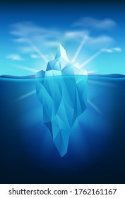 Vector iceberg in the water, sun and clouds in north, template for design.