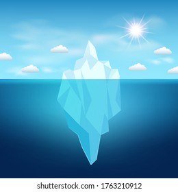 Vector iceberg in the water, sun and clouds in north, template for design.