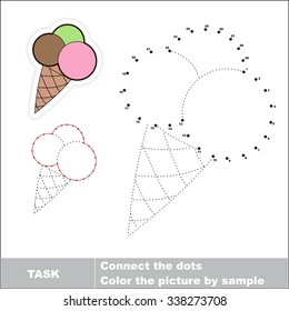 Vector Ice-cream to be traced by numbers. Restore dashed line and color the picture.