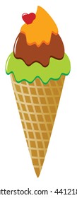 vector icecream cone. chocolate ice cream cone design. icecream with waffle illustration
