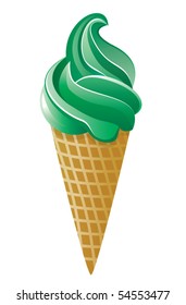 vector icecream cone with green cream. sweet ice cream cone design. icecream with waffle illustration