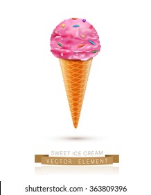 Vector ice-cream cone, isolated on white background