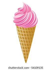 vector icecream cone. pink ice cream cone design. icecream with waffle illustration