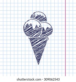 Vector ice-cream icon isolated on copybook background. Eps10 