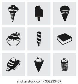 Vector ice-cream icon set on grey background