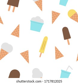 Vector ice-cream seamless pattern. Cute digital paper with sweet summer dessert menu. Ice cream background. Flat style ice-cream texture