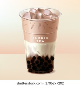 Vector Iced Black or Brown Sugar Taiwan Boba Bubble Tea or Milk Tea