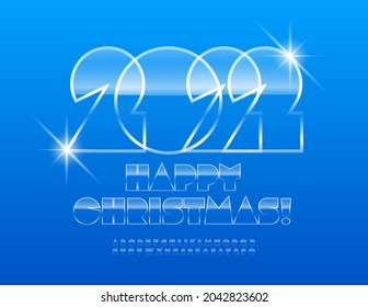 Vector iced Greeting Card Happy Christmas 2022! Abstract style Font. Glossy Alphabet Letters and Numbers set