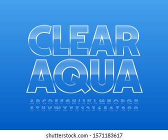 Vector iced logo Clear Aqua with transparent Font. Glass Alphabet Letters and Numbers