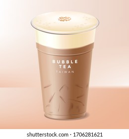 Vector Iced Milk Top, Cover or Cap Taiwanese Bubble Tea, Coffee or Chocolate