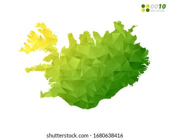 Vector Iceland map green and yellow polygon triangle mosaic with white background. style gradient.