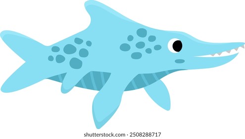 Vector ichthyosaurus icon. Cute aquatic dinosaur illustration for kids. Funny crocodile or alligator dino clipart for children isolated on white background. Cartoon prehistoric sea animal picture
