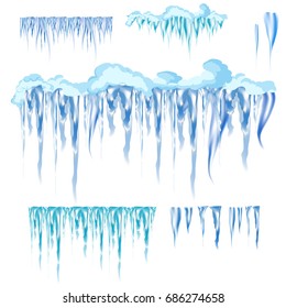 Vector icicle and snow elements clipart. Different snow cap vector