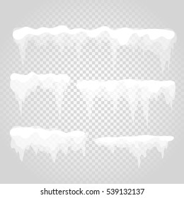 Vector icicle and snow elements on transparent background. Different snow cap 
isolated on white. Snow elements on winter 