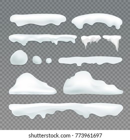 Vector icicles and snowcap elements on transparent background. Snow effects vector collection