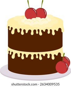 Vector icing cakes of Chocolate and  vanilla with cherries. 