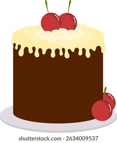 Vector icing cakes of Chocolate and  vanilla with cherries. 