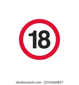 vector icon 18 age restriction sign. Image 18+ attention symbol. Illustration 18+ sign in flat style