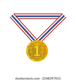 Icono de Vector de la medalla del primer lugar con cordón