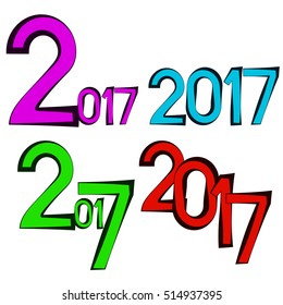 Vector icon 2017. Year Number Text on White Background. Set