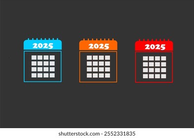 Vector icon of 2025 isolated on black background. Concept to welcome new year, celebrate new year, activity reminder, task reminder and business agenda .