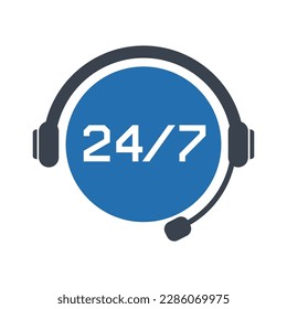 Vector icon 24-7 call service. Support or assistant chat icon.