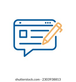 Vector icon in 3 different styles. Blogging web page, speech bubble with a article and a pen writing