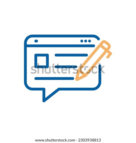Vector icon in 3 different styles. Blogging web page, speech bubble with a article and a pen writing