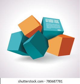 Vector icon of 3d cubes structure, over white background.