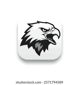 Vector icon of 3D eagle headshot with open beak.