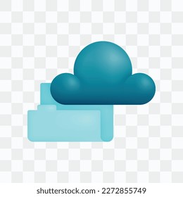 Vector icon with 3d render style of clouds and folders for storing files and documents in cloud computing servers in archives and organized in folders. Can be used for ads, poster, startup apps, web