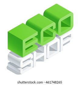 Icono vector con letras de volumen 3D. Texto isométrico tridimensional delgado Eco shop