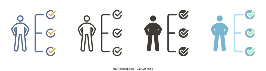 Vector icon in 4 different styles. Person with a checkbox list representing duties or qualifications