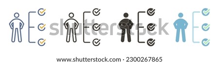 Vector icon in 4 different styles. Person with a checkbox list representing duties or qualifications
