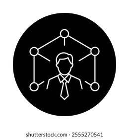 Vector icon for abilities. Outline icon illustrating a professional connected by nodes, representing skills, talents, and network capabilities.