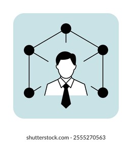 Vector icon for abilities. Outline icon illustrating a professional connected by nodes, representing skills, talents, and network capabilities.