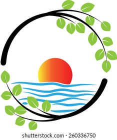 vector icon about sun and sea and tree