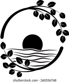 vector icon about sun and sea and tree