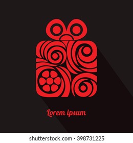 vector Icon - abstract gift box.abstract red logo on a dark background. vector illustration