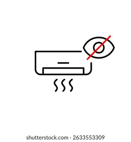 Vector icon of AC with crossed-out eye, symbolizing hidden status, privacy mode, or invisible smart control. Ideal for UI, HVAC apps, and smart home settings