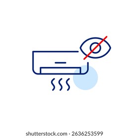 Vector icon of AC with crossed-out eye, symbolizing hidden status, privacy mode, or invisible smart control. Ideal for UI, HVAC apps, and smart home settings