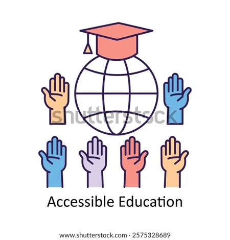Vector icon for Accessible Education. A globe and graduation cap symbolizing inclusive and global learning opportunities.