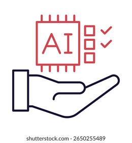 Vector icon of Accountability – Scales and Hand Representing Responsibility in AI System Development.Outline illustration..