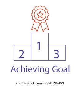 Vector icon for achieving goal with podium and star. Line art illustration of success and reaching top performance.