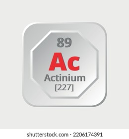 Vector icon of actinium element with atomic number 89 from the periodic table with symbol, name and atomic weight.